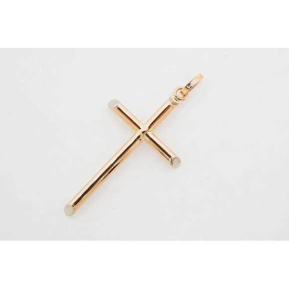 Estate Sale 14k Rose Gold Cross Pendant Men's Vintage Pink Jewelry - Picture 3 of 5